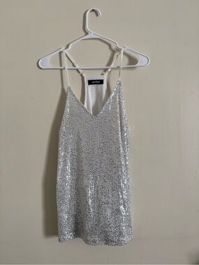 Silver Sequin Slip Tank by Miduo